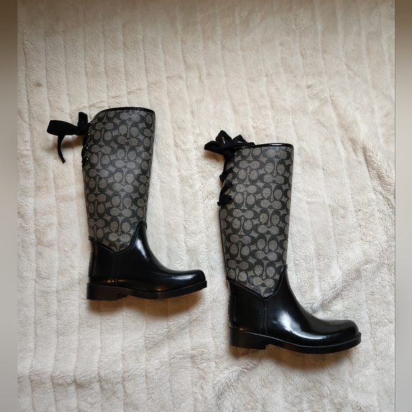 COACH Tristee Logo Lace-Up Rain Boots - Picture 2 of 7